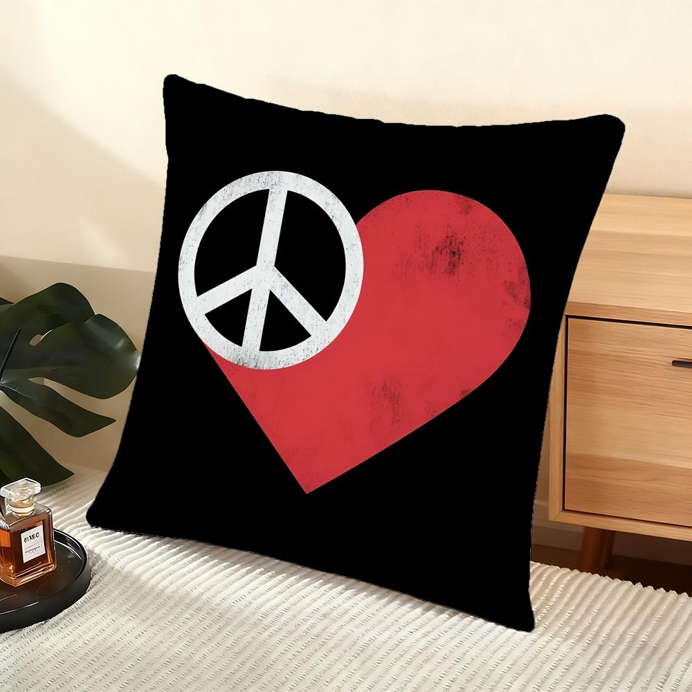 P-Peace And Love Cushion Cover Soft Short Plush Pillow Cover Smooth Cozy Texture Aesthetic Cushion Case Home Decor