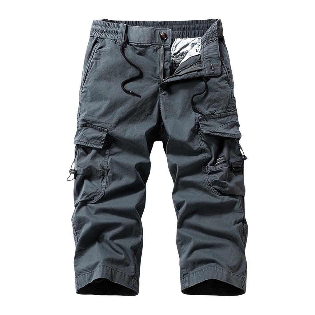 Men's Versatile Casual Functional Workwear Cropped Trousers Loose Straight Multi-pocket Pants