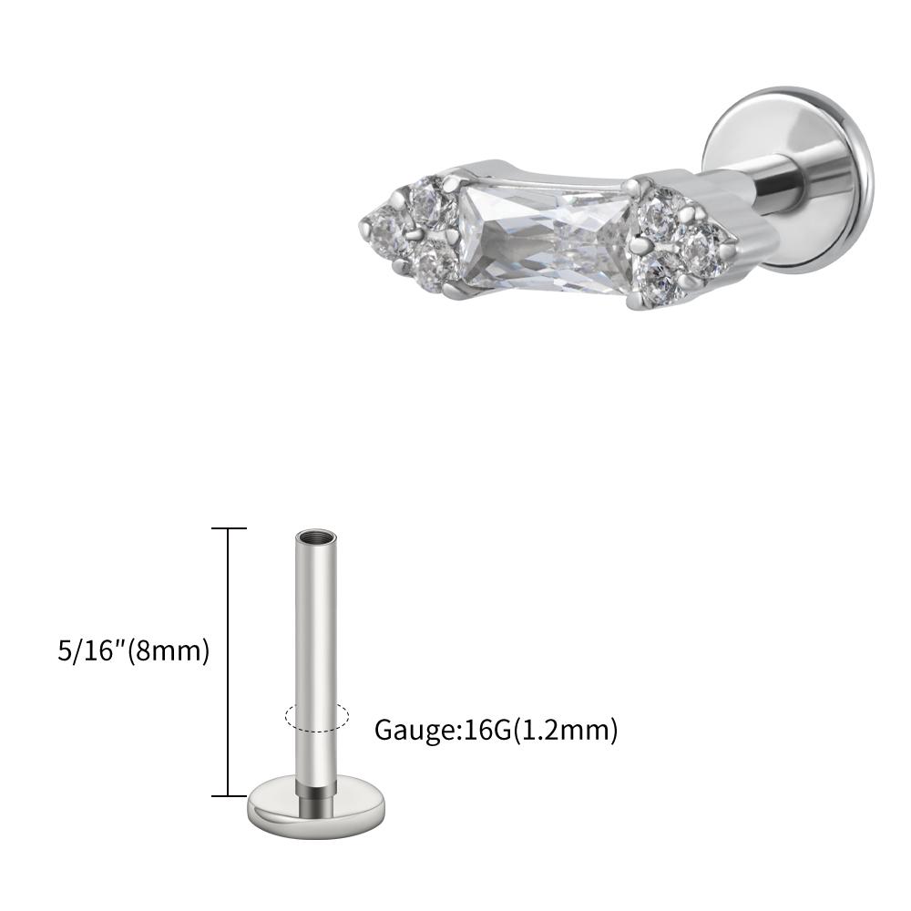 Right Grand ASTM F136 Titanium 16G Baguette CZ Stud Earring Cluster CZ Cartilage Tragus Helix Labret Nose Stud Piercing Jewelry