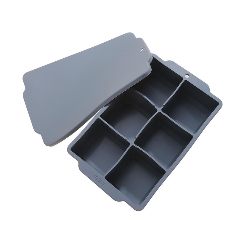 6 Grid Big Ice Tray Mold Giant Jumbo Large Food Grade Silicone Ice Cube Square Tray Mold DIY Ice Maker Ice Cube Tray