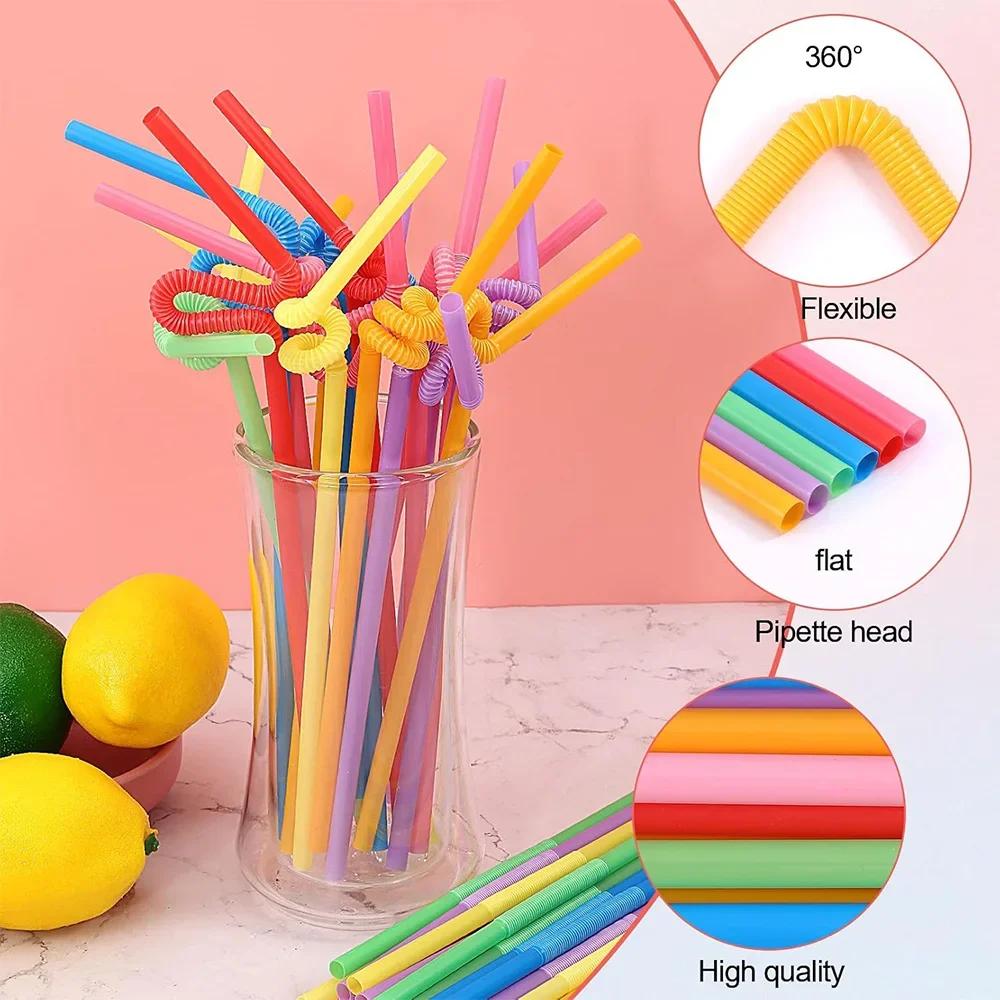 50-1000Pcs Foldable Multicolor Drinking Straws Pajitas Plastique Beverage Straw For Party Bar Wedding Kitchen Home Accessories