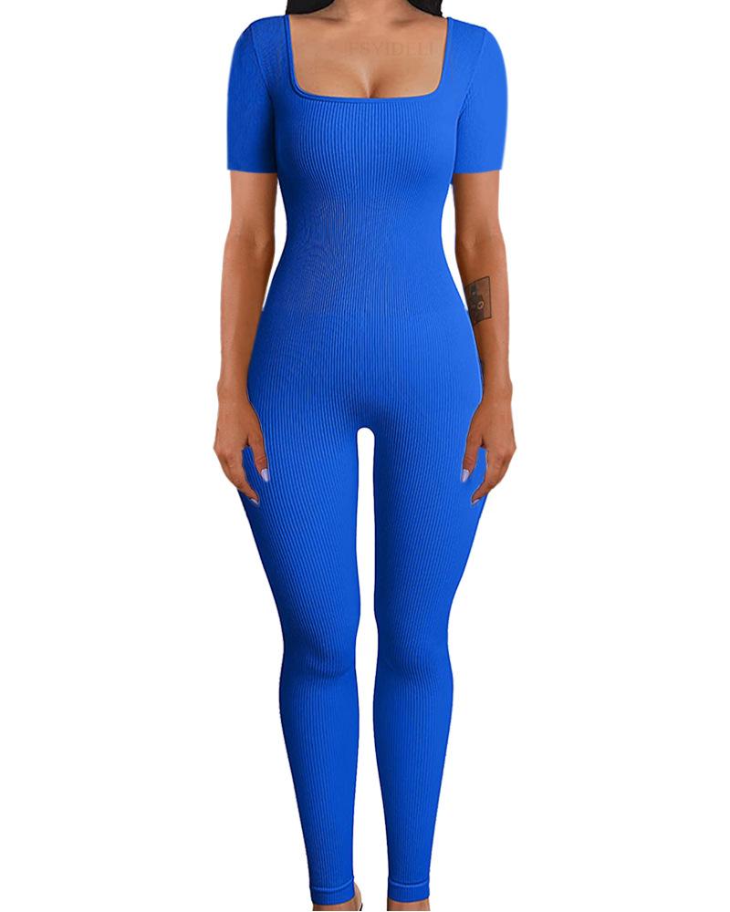 GMXIA Dámská móda Ležérní zvedání zadečku je sexy Jednobarevný potisk Podzim Zima Kalhoty s dlouhým rukávem do U Výstřih do U Tenké kombinézy a dupačky