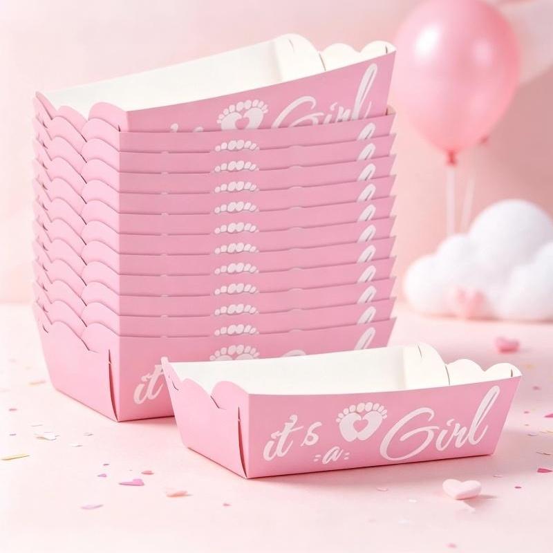 6/12 Adet Cinsiyet Açıklama Kağıt Yiyecek Tepsisi Şeker Kurabiye Atıştırmalık Tutucu Kutusu Mavi Pembe Bir Erkek mi Kız mı Dekorasyon Malzemeleri Bebek Partisi