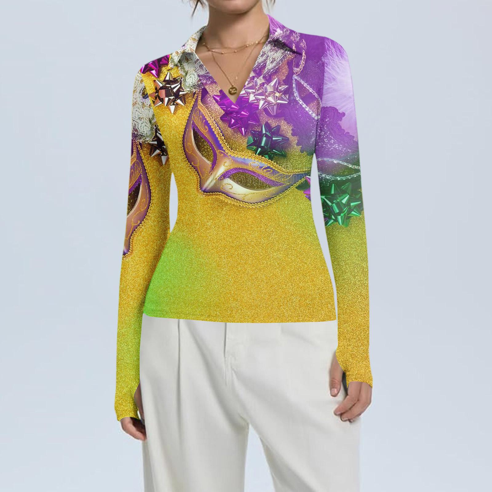 

Жіноча мода Повсякденний принт V-подібний виріз Довгий рукав Сорочка на ґудзиках XL жовтий