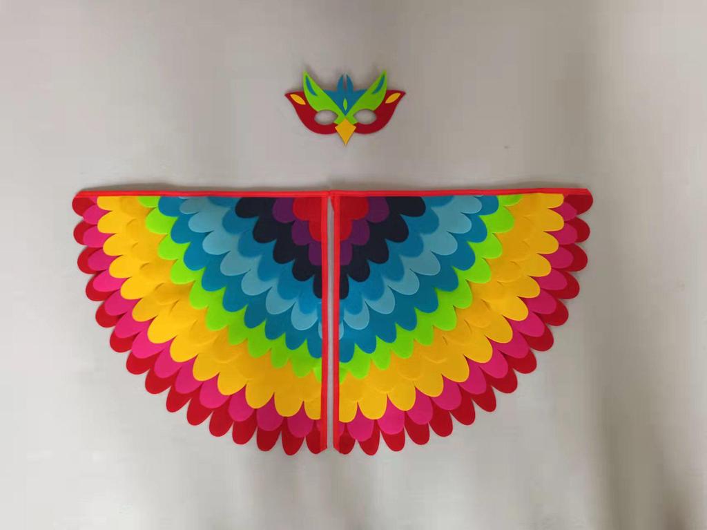 Colorful Bird Feather Felt Wings - Children's Cartoon Performance, Halloween, and Christmas Costume Decoration.