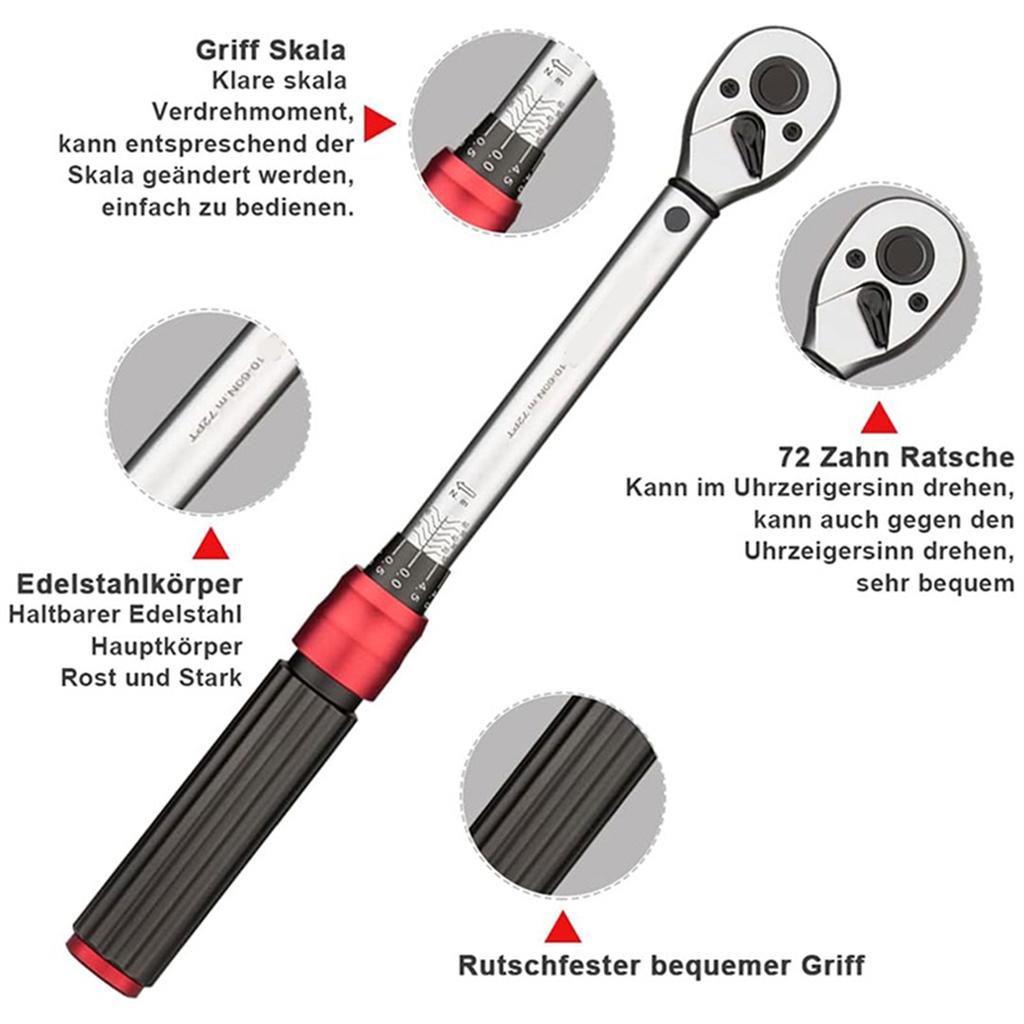 A25F-Torque Wrench 3/8Inch With 1/41/2 Adapter For Extending Motorcycle Road And Mountain Bike Repair Tools