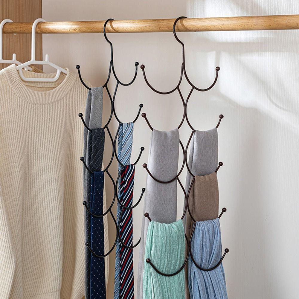 2Pcs Large Capacity Belt Scarf Storage Hanger Metal Scarf Tie Rack Belt Rack  Closet Organization
