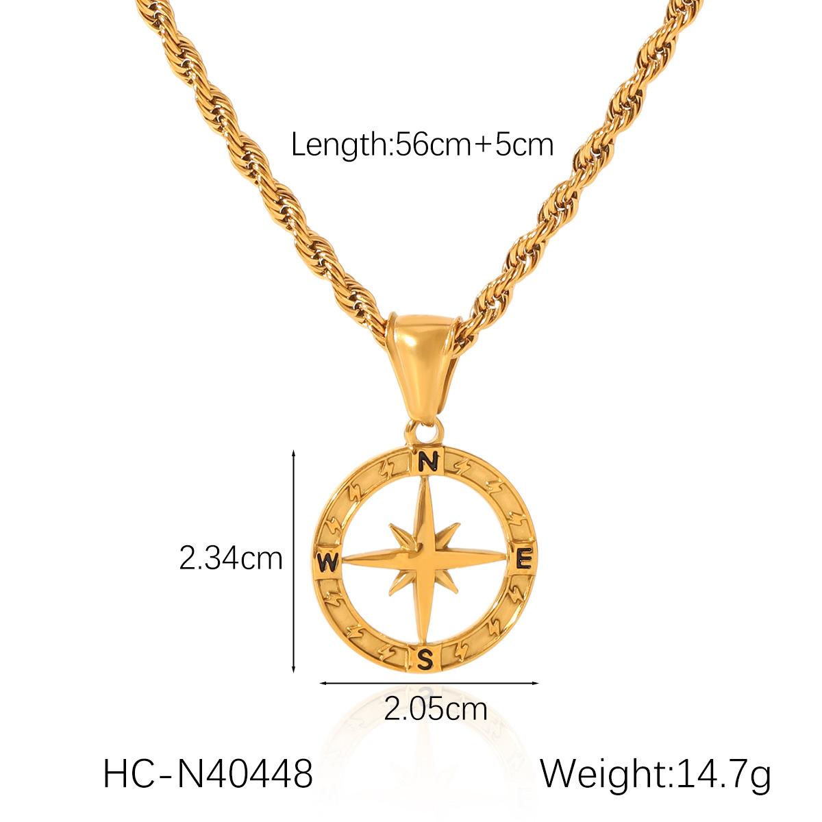 

Trendy Hollow Out Eight Point Star Compass Pendant Titanium Steel Necklace Hip Hop Twist Chain for Men Women