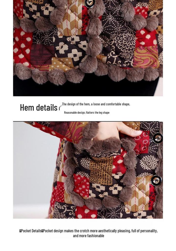 Chic Plus Size Winter Coat for Middle-Aged and Elderly Women – Warm Cotton Jacket with Velvet Lining