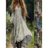 Vestido Maxi Floral de Manga Larga con Cuello en V para Mujer y Dobladillo Alto-Bajo