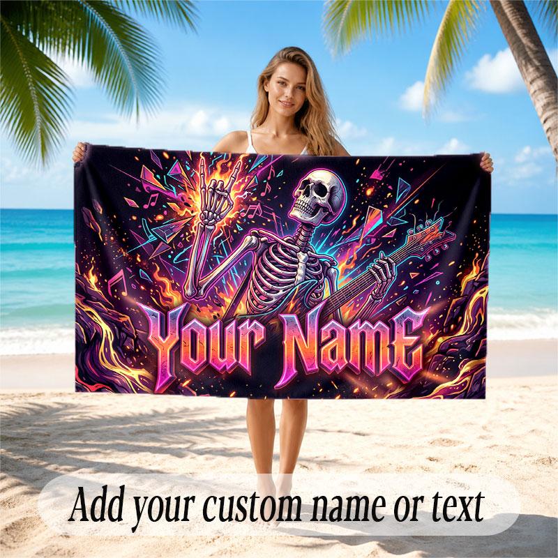 Skull Gothic Theme Soft Beach Towel Personalized Custom Name Text Towel Portable for Beach Pool Travel