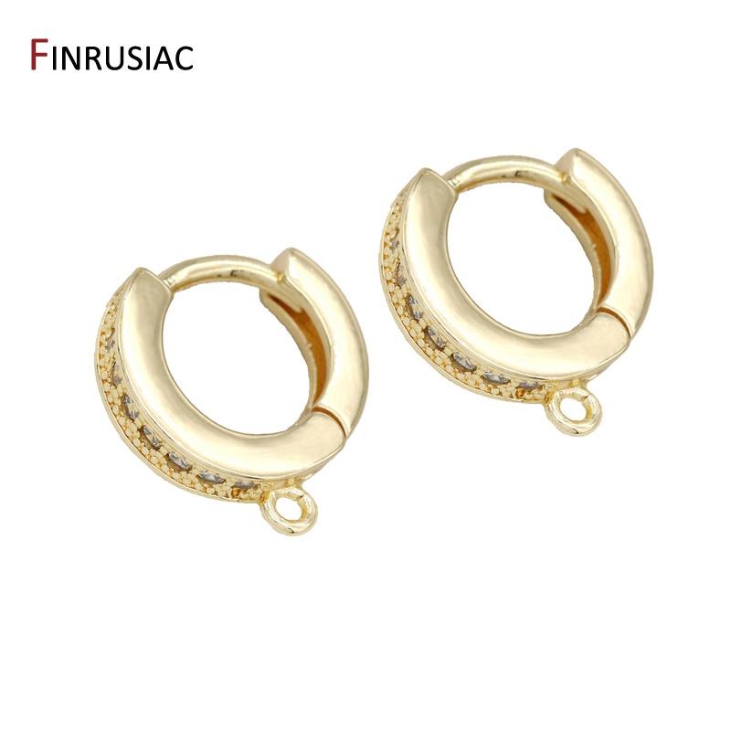 14k Gold Plated Inlaid Zircon Hoop Earrings Hooks Earring Clasps Accessories For Women Handmade DIY Earring Making Supplies 1 Pair