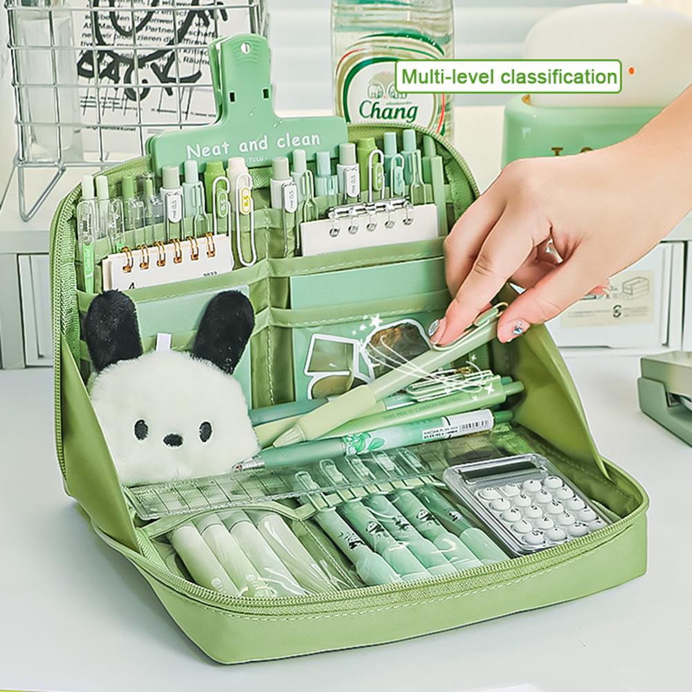 Large Capacity Pencil Case Panda Aesthetic Canvas Cute Pen Bag Multi-Function Portable Storage Students High Beauty Makeup Bag