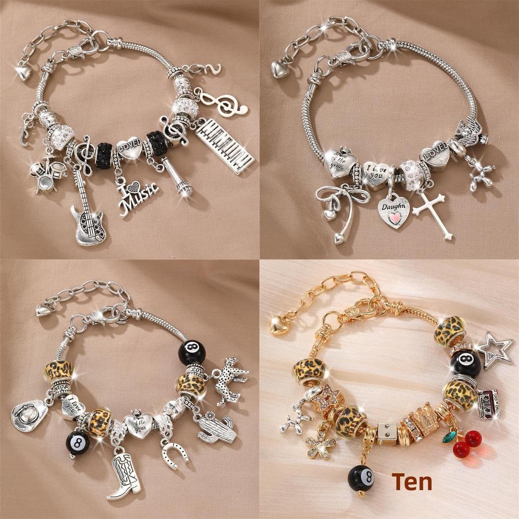 Copper Beaded Bracelet With Zircon Heart Pendant For Women Casual Jewelry Gift