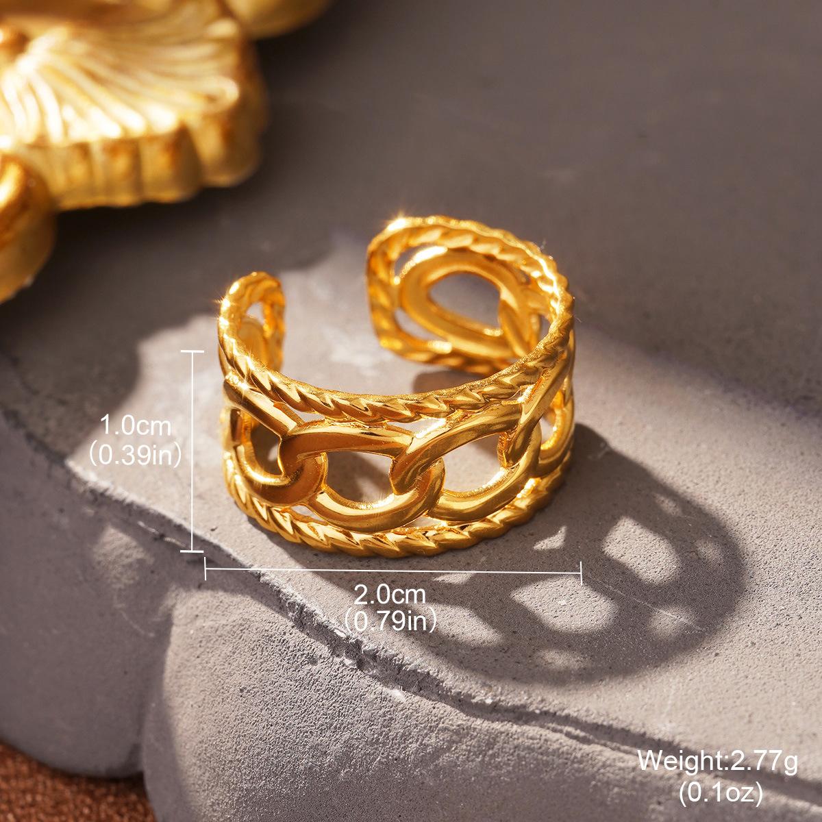 Stylish Gold Titanium Steel Geometric Opening Adjustable Ring Niche Premium Stainless Steel Ring
