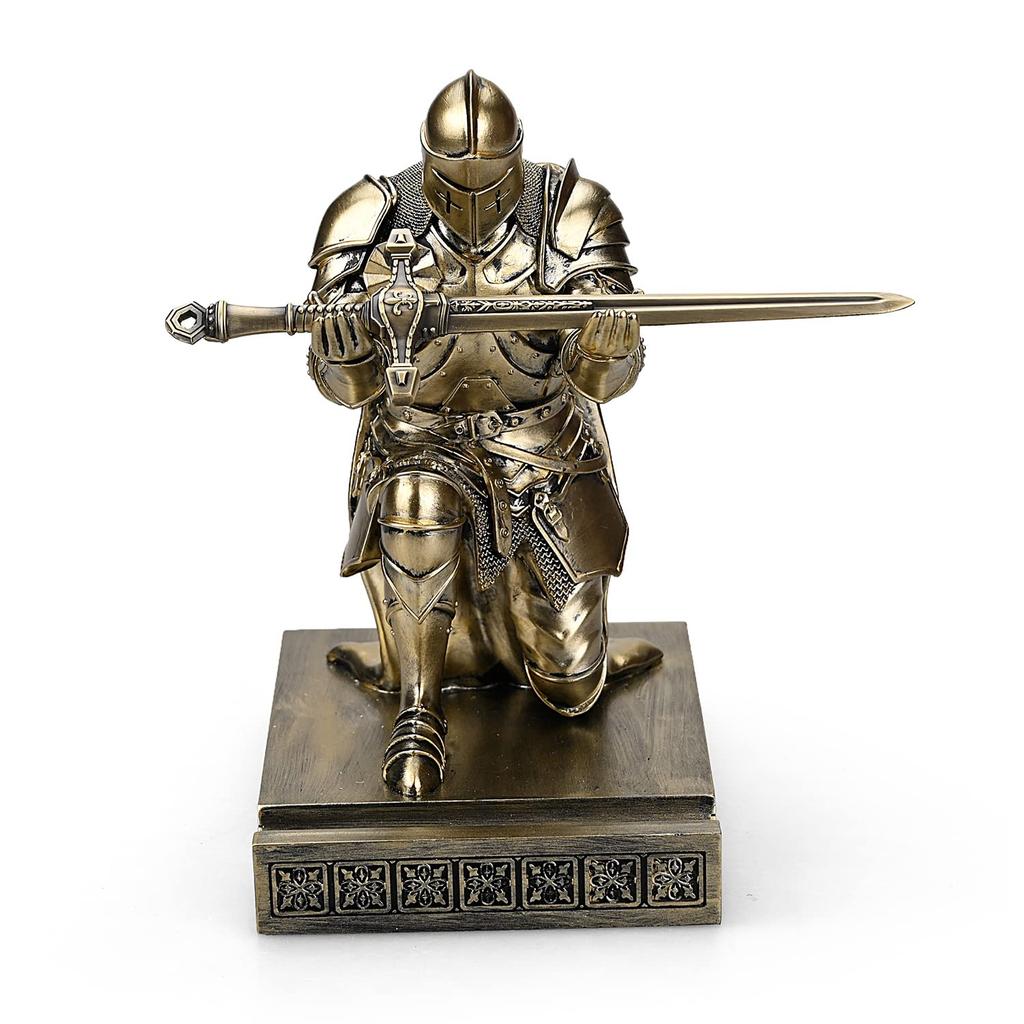 HDMbigmi Kingsguard Leader Cloaked Warrior Knight Pen Holder Mobile Phone Stand Ornament Knight Statue Pen Stand Paperweight with Metal Sword Letter