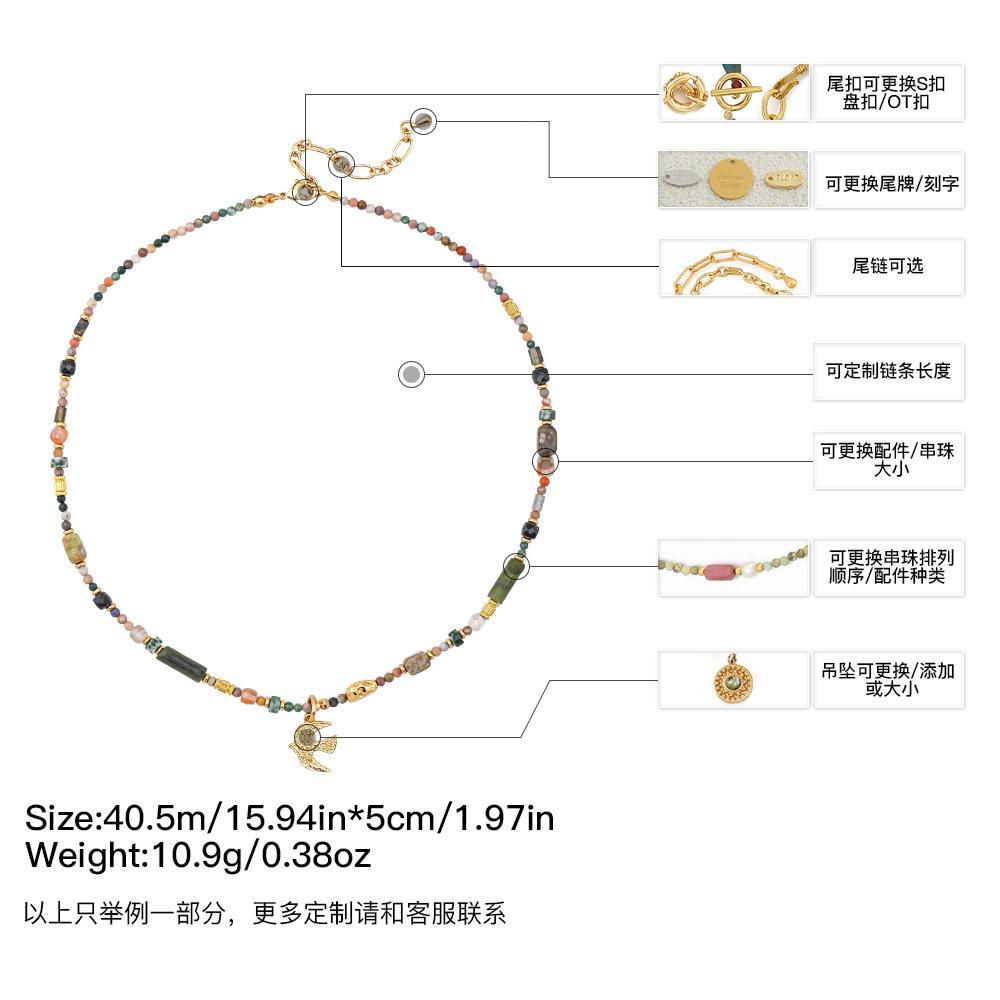 GEMCHIC Women s Retro Vintage Swallow Pendant Beaded Necklace with Natural Stone Green Red Agate Layered Clavicle Chain