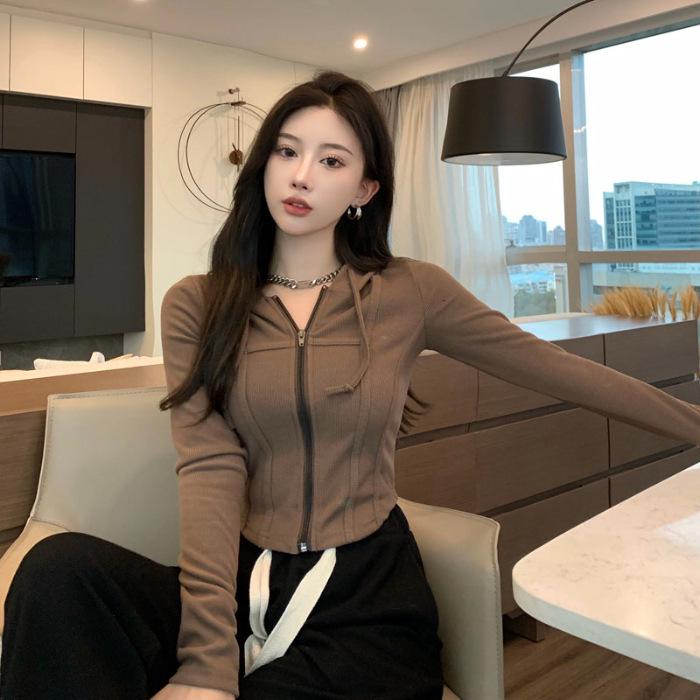 Women's Versatile Cropped Hoodie Jacket - 2023 Autumn/Winter Slim Fit Long Sleeve Cardigan