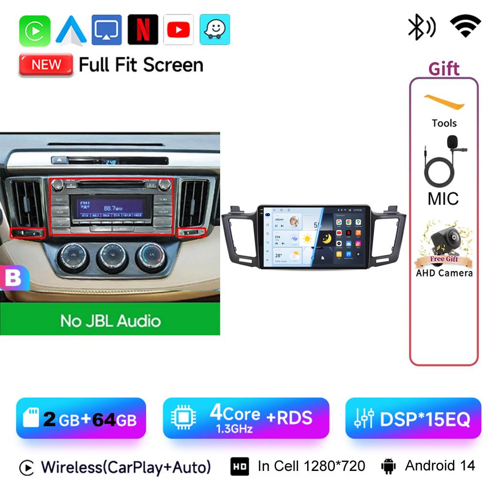 

JIUYIN 10.1 Car Radio For Toyota RAV4 2012-2018 Wireless CarPlay Android Auto Multimedia GPS Navigation Audio Stereo Player 4 Core (2 64G) B CP