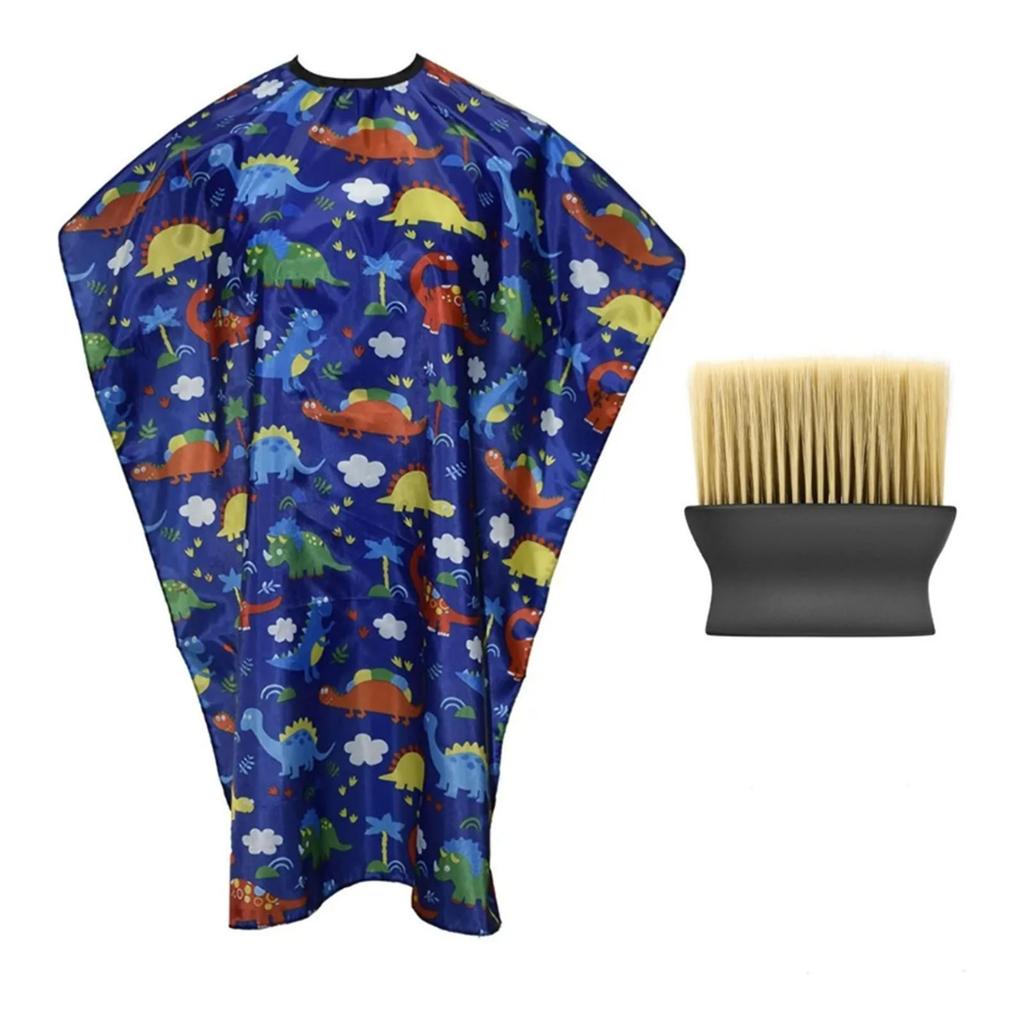 Kids Hair Cutting Cape Cute Patterns Waterproof Hair Dyeing Neck Shawl Wrap with Neck Duster Brush