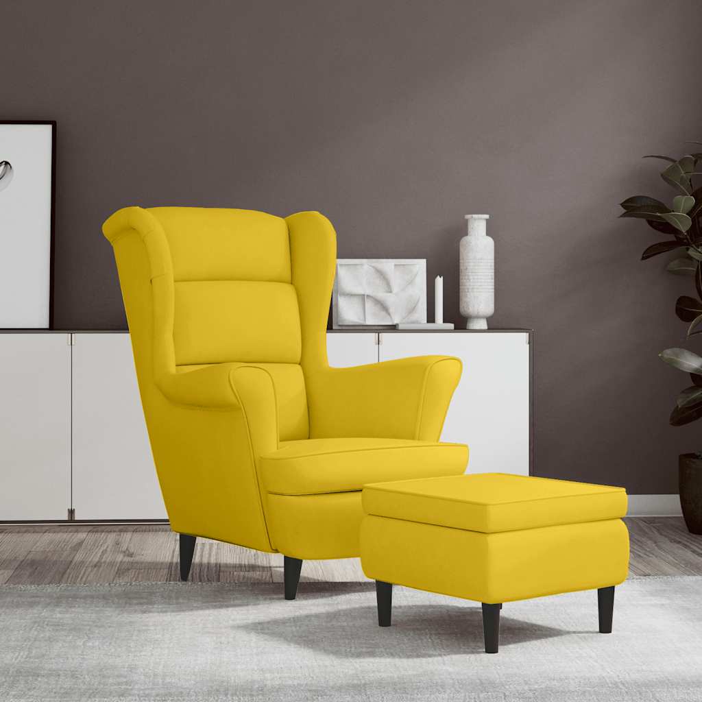 Mustard Yellow Velvet Armchair with Footstool