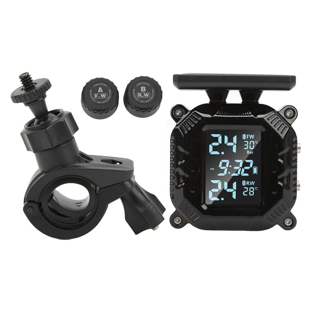Wireless Motorcycle Tire Pressure Temperature Monitor System Solar Powered LCD Screen IP67 Waterproof Tire Temperature Sensor