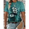 Women's Summer Casual Crewneck 3D Print Dandelion Pattern Breathable O Neck Short Sleeve Oversized T-shirt Summer