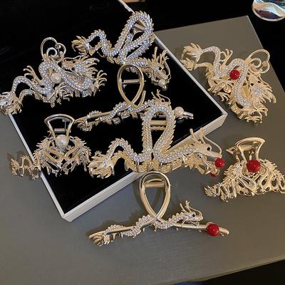 Grampo de Cabelo Maré Nacional Incrustado com Strass e Pérola para Mulheres Moda Novo Chinês Garras de Cabelo Acessórios de Temperamento Combináveis