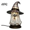 Halloween Room Decor Witch Hat Lamp Stained LED Light Table Lamp with Warm Glow Gothic Reading Nook Night Light for Bedroom Mantel Bookshelf
