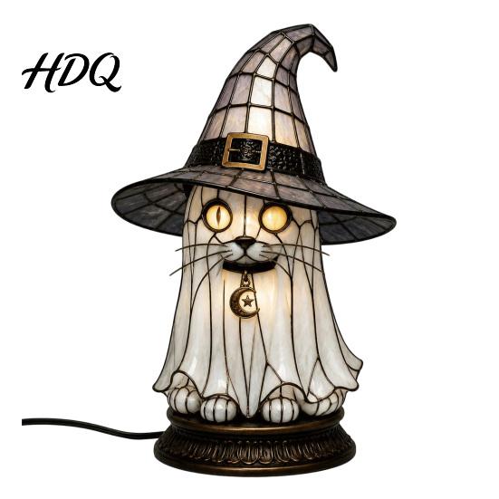 Halloween Room Decor Witch Hat Lamp Stained LED Light Table Lamp with Warm Glow Gothic Reading Nook Night Light for Bedroom Mantel Bookshelf
