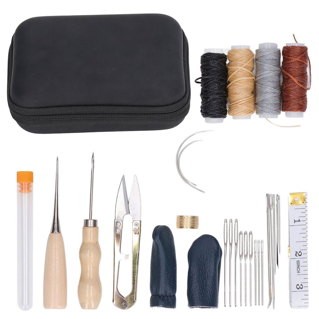 28Pcs Leather Working Tools Durable 2Pcs Awl 4Pcs Wax Threads 16Pcs Needles Leather Working Kit for Carpet Coat Mattress