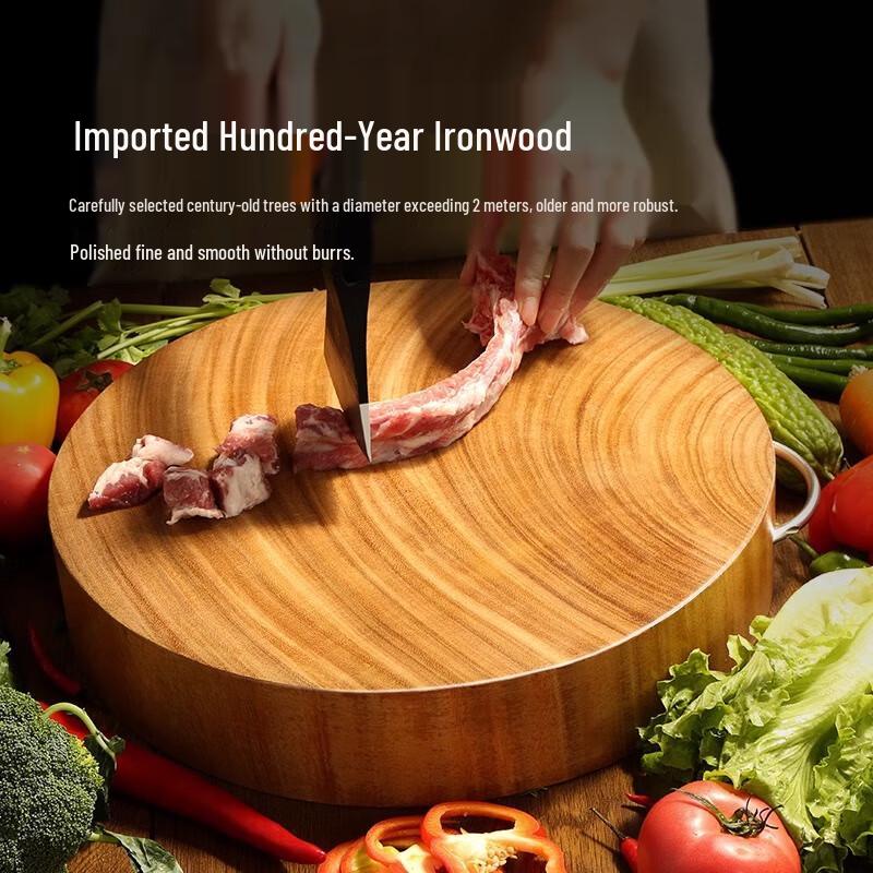 Lijia Ironwood Round Chopping Board with U-shaped Handle