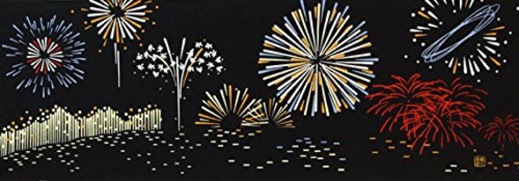 Dyeing Anbo Hand Towel Sumida River Authentic Dyed Cotton Tokuoka Made in Japan 35cm x 100cm "New Fireworks" 100%