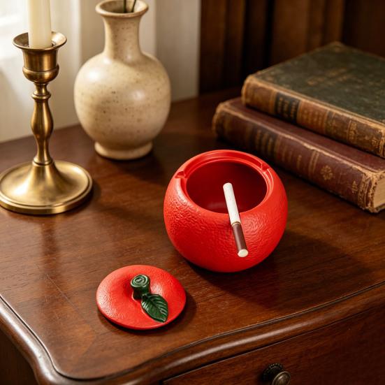 Simulated Fruit Ashtray with Lid Heat-resistant Resin Persimmon Ash Holder Ornament Home Office Outdoor Decorative Ash