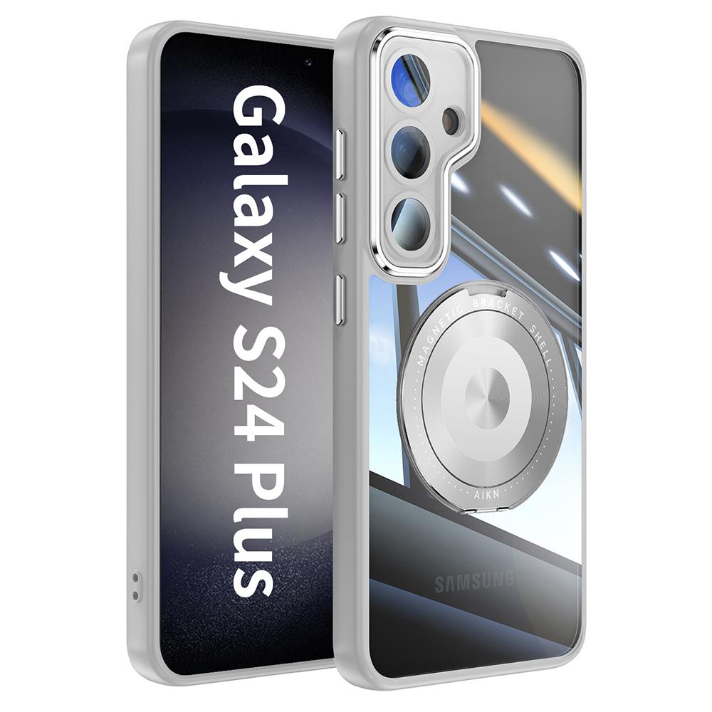 Pro Samsung Galaxy S24 Magnetické pouzdro PC+TPU Kryt na telefon s otočným kovovým stojánkem, Ochrana objektivu