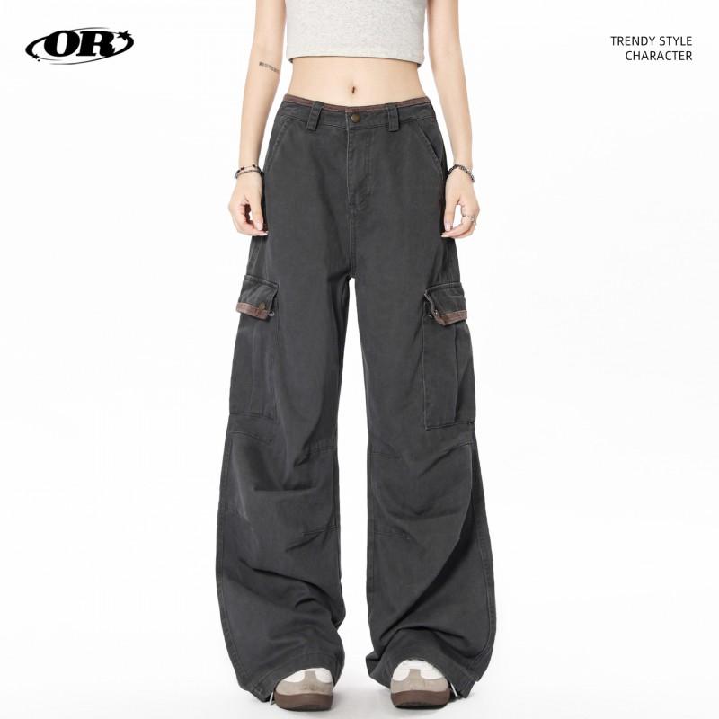 OREETA Vintage Washed Cotton Cargo Pants Men Women Straight Fit Casual Workwear Trousers