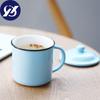 400ml Vintage Enamel Coffee Mug with Lid Ceramic Milk Mug Pigmented Tea Cup Office Water Cup Drinkware