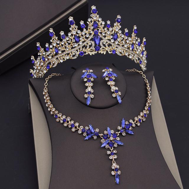 Vintage Crystal Tiaras Bridal Jewelry Sets for Women Prom Wedding Earring Necklace Set Bride Crown Jewelry Sets