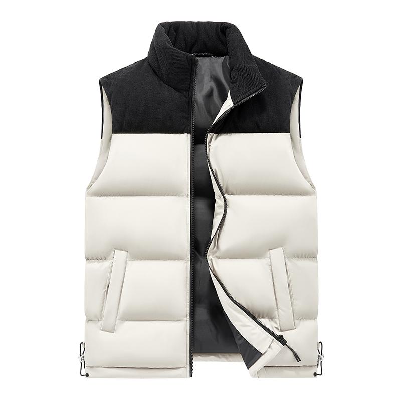 Men's Clothing High-neck Autumn Winter Cardigan Zipper Sleeveless Pockets Fashion Coats High Street Vests Contrast Color Tops