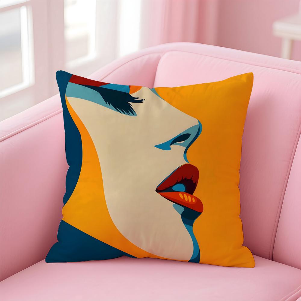 AAbstract FFigure Print Cushion Cover Linen Pillowcase Cover Soft Decor for Sofa Home Room