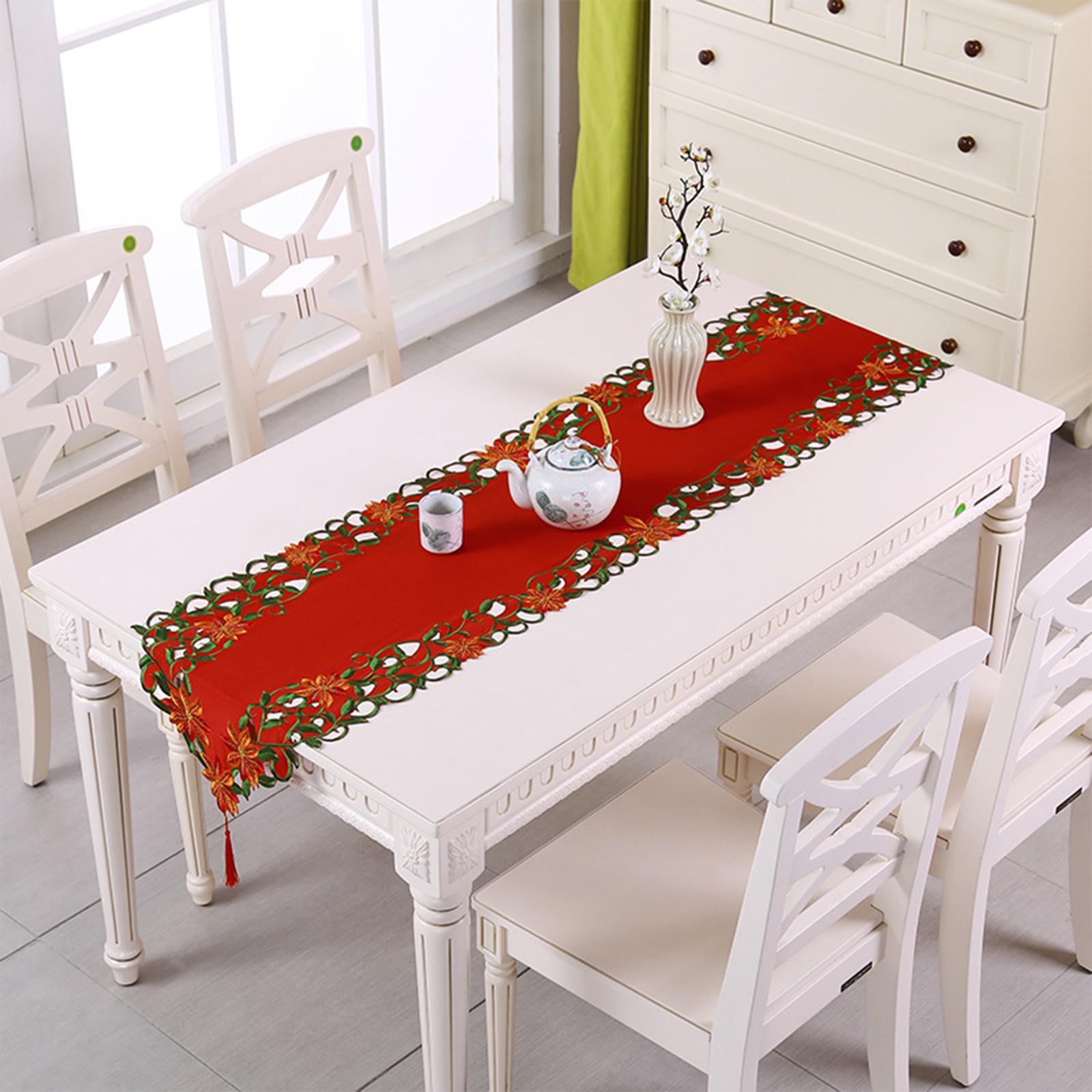 

Christmas Cutwork Table Runner Wear Resist Holiday Table Linens Reusable Flower Leaves Tablecloth for Christmas Decorations China Mainland