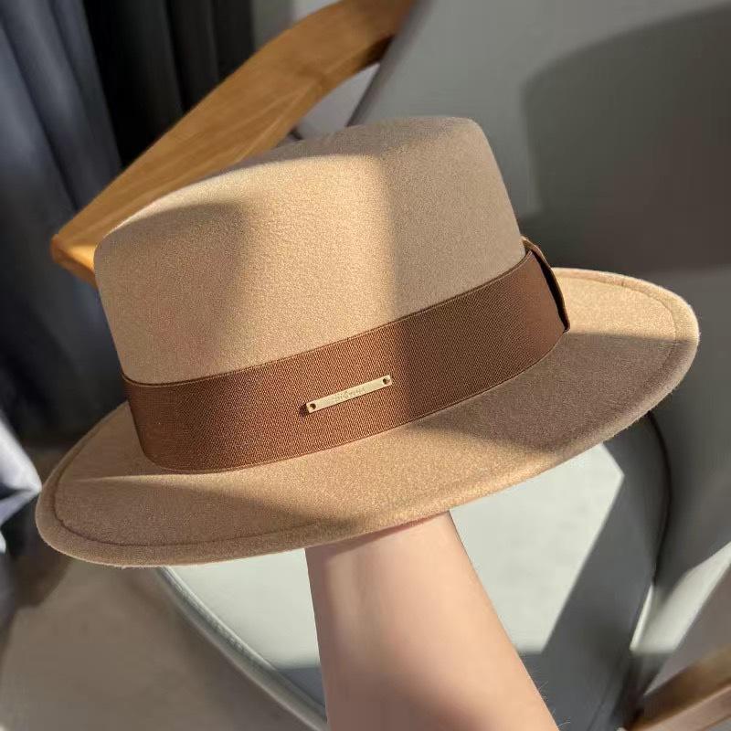 

Элегантная шерстяная фетровая шляпа во французском стиле для женщин — винтажный стиль, плоский верх, идеально подходит для весны и осени M（56-58cm） хаки
