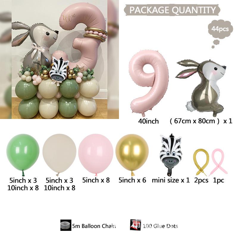 

Трехмерный кролик из фольгированного алюминия 40 дюймов розовый шар Животное джунглей Набор для детского дня рождения Оформление для вечеринки в помещении Set 9