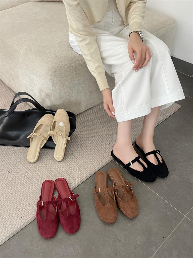 2025 New Autumn Baotou Half-drag Flat Women's Slippers