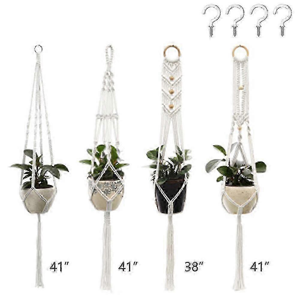 ZENGO Plant Hangers Set Of 4 Indoor Wall Hanging Planter Basket Decorative F