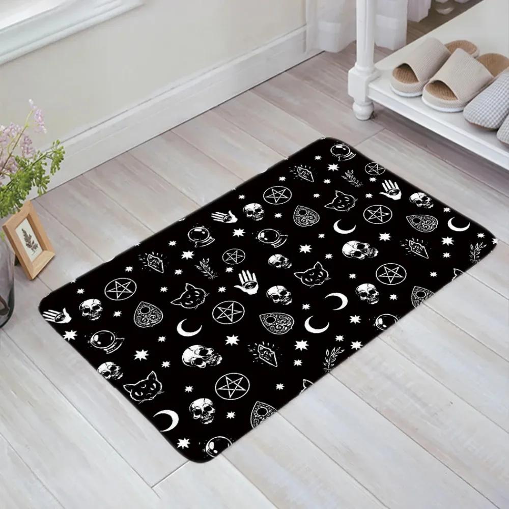 Black Witch Skull Moon Divination Doormat Goth Welcome Rug Soft Bathroom Non-slip Floormat Living Room Carpet Decor 50x80cm