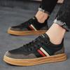 Brand New Men Genuine Leather Casual Shoes Spring Autumn High End Striped Flat Skate Shoes Young Man Cool Lace-up Sneakers