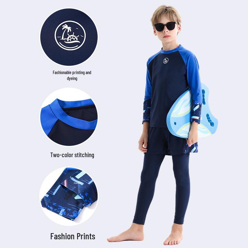 

Boys Sun Protection Two-Piece Swimsuit Set for Professional Training 5XL темно-синий