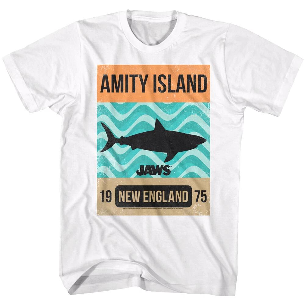 Jaws 70 s Thriller Movie Amity Island New England 1975 Shark Waves Men s T Shirt L