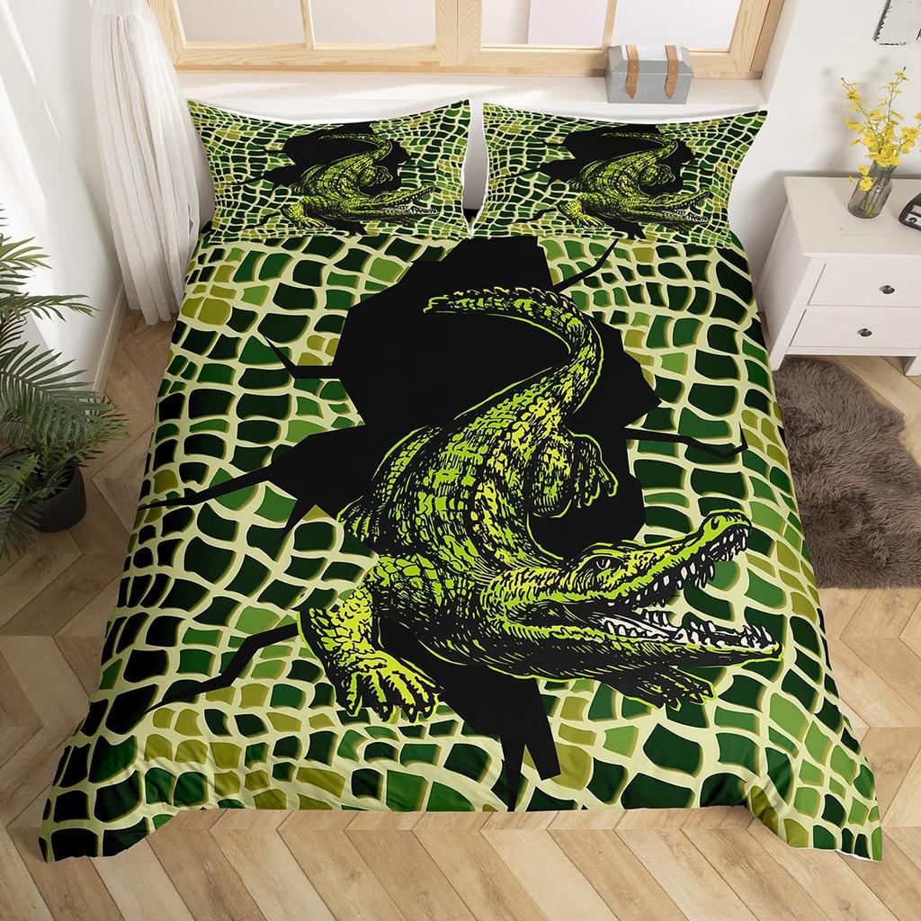 Abstract Duvet Cover Set, Alligator Skin African Animal Crocodile Quilt Cover, 3 Piece Bedding Set With Pillow Shams, Full Size